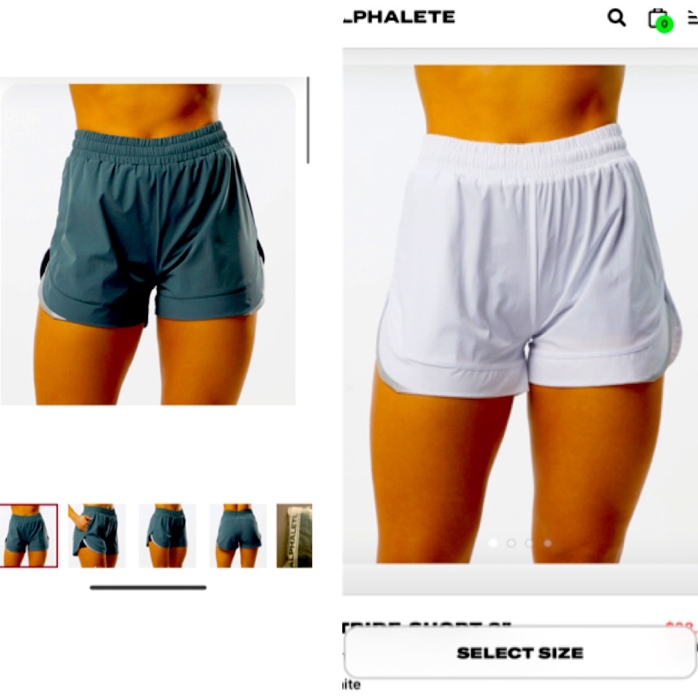 ISO: Alphalete stride shorts XXS in WHITE and GREY
